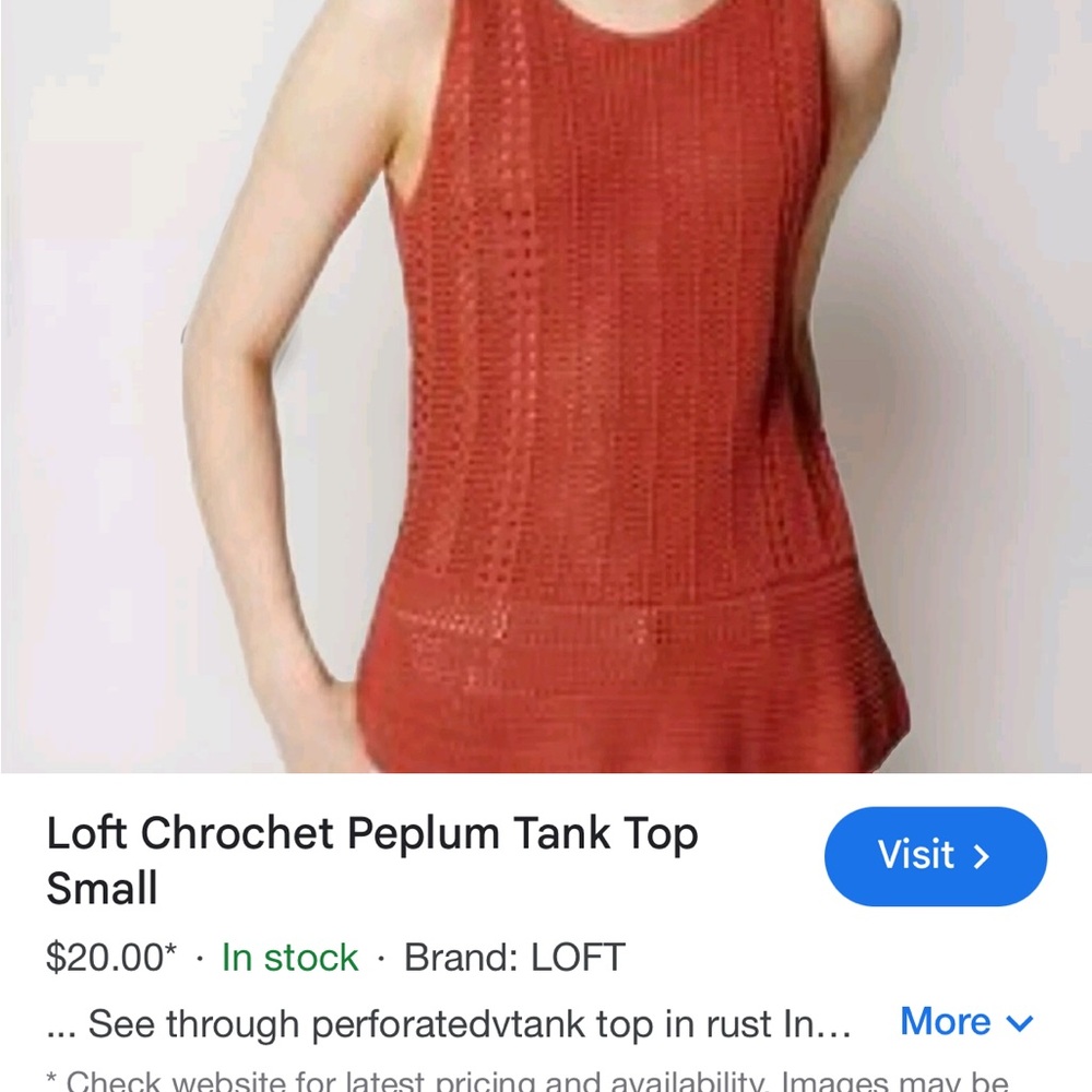 LOFT Rust Crochet Peplum Tank Top